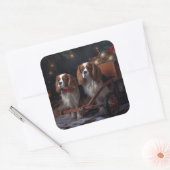 Cavalier King Sneeuwslee Kerstdecoratie Vierkante Sticker (Envelop)