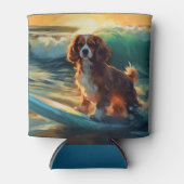 Cavalier King Strand Surfen Schilderij Blikjeskoeler (Voorkant)