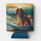 Cavalier King Strand Surfen Schilderij Blikjeskoeler (Achterkant)