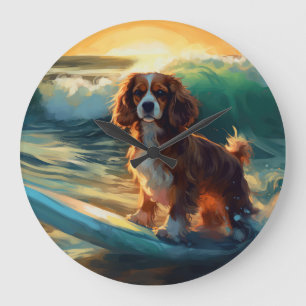 Cavalier King Strand Surfen Schilderij Grote Klok