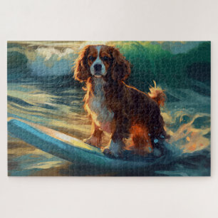Cavalier King Strand Surfen Schilderij Legpuzzel