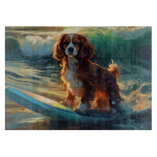 Cavalier King Strand Surfen Schilderij Snijplank (Voorkant)