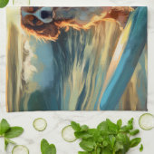 Cavalier King Strand Surfen Schilderij Theedoek (Gevouwen)