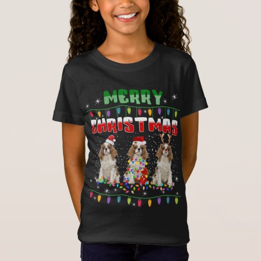 Cavalier koning charles spaniel kerstverlichting h t-shirt (Voorkant)