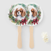 Cavalier Koning Kerstkrans Feestelijke Pup Handwaaier (Voorkant en achterkant)