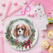 Cavalier Koning Kerstkrans Feestelijke Pup Papieren Bordje (Feest)