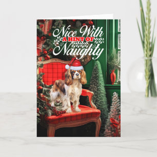 Cavalier Spaniel Kersthond Naughty or Nice Feestdagen Kaart