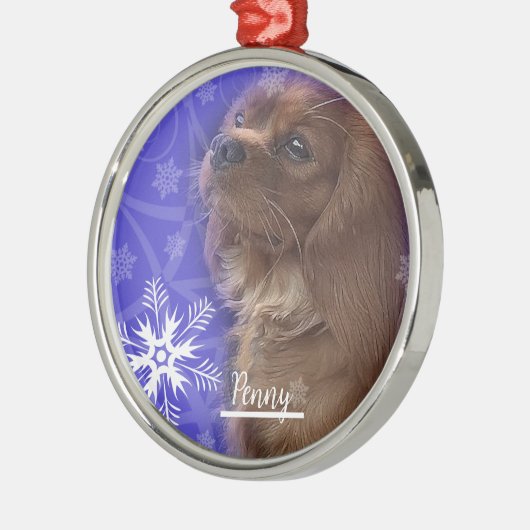 Cavalier Spaniel kerstversier, Ruby Cavalier Metalen Ornament (Links)