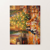 Cavalier Spaniels bij de Kerstboom Legpuzzel (Verticaal)