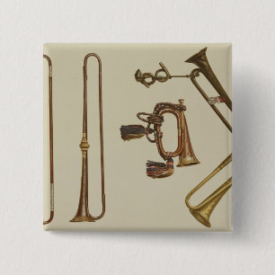 Cavalry trumpet, een eikel, een gelte trumpet gema vierkante button 5,1 cm