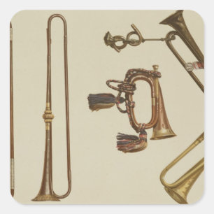 Cavalry trumpet, een eikel, een gelte trumpet gema vierkante sticker