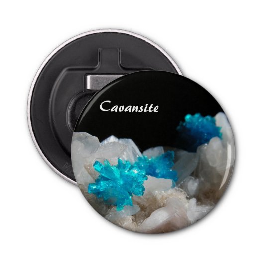 Cavansite op Stilbite Button Flesopener (Voorkant)