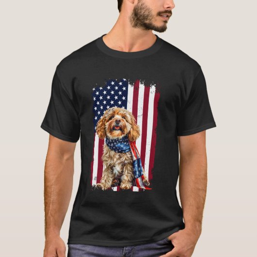 Cavapoo Amerikaanse vlag 4 juli Cavapoo hondenlief T-shirt (Voorkant)