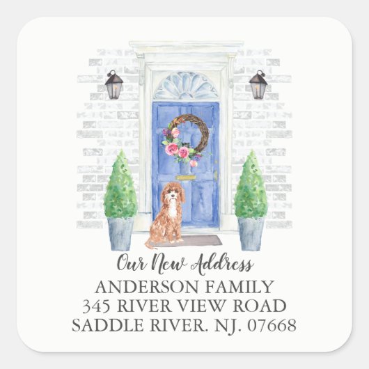 Cavapoo Blue Deur New Address Label Sticker (Voorkant)