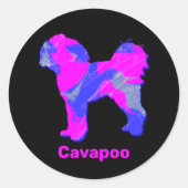 Cavapoo Crazy Hot Pink en Blue Ronde Sticker (Voorkant)