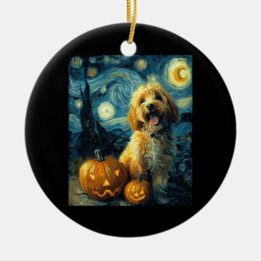 Cavapoo Cute Dog Halloween Jack O Lantern Pumpkin Keramisch Ornament (Voorkant)
