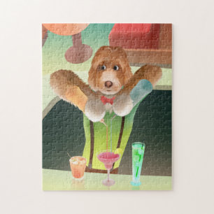 Cavapoo Dog Bartender ter voorbereiding van Cockta Legpuzzel