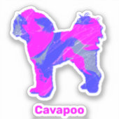 Cavapoo Dog Crazy Hot Pink & Blue Cut Sticker (Voorkant)