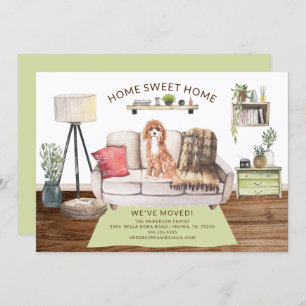 Cavapoo Dog Moving Announcement Kaart