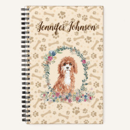 Cavapoo Dog Paw Print & Floral Cute Notitieboek