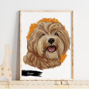 Cavapoo Dog Portrait Aangepaste PET Portret Prin Poster