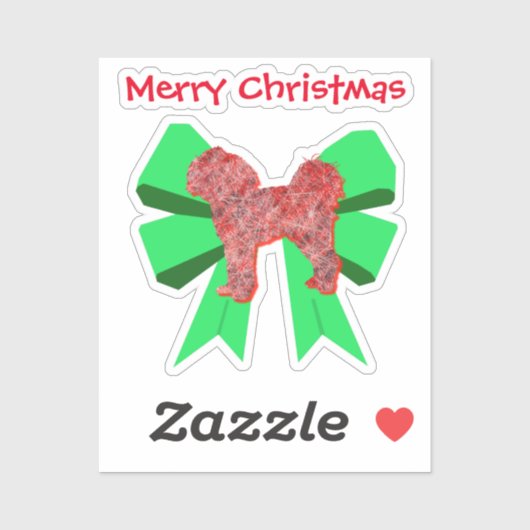 Cavapoo Dog Silhouette Red en Green Bow Kerstmis Sticker (Vel)