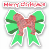 Cavapoo Dog Silhouette Red en Green Bow Kerstmis Sticker (Voorkant)