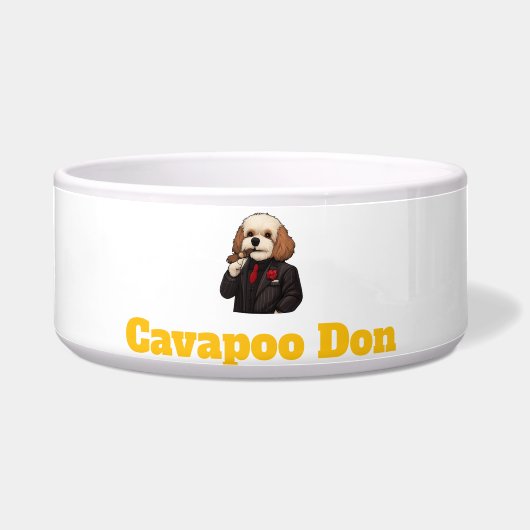 Cavapoo  Don – Mafia Dog Gentleman Illustration  Voerbakje (Voorkant)