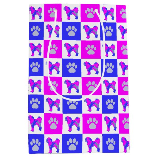 Cavapoo-hond & poot heet roze & blauw medium cadeauzakje (Voorkant)