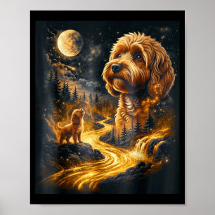 Cavapoo huilend naar de maan retro dier vintage poster