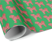 Cavapoo Kersthond Schattige Silhouet Groen Cadeaupapier (Rol Hoek)
