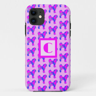 Cavapoo Leuke Hond Roze Blauw Silhouet Monogram iPhone 11 Hoesje