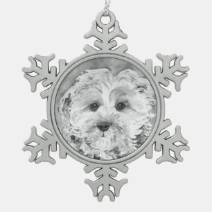 Cavapoo puppy " Ollie " . Tin Sneeuwvlok Ornament
