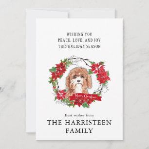Cavapoo Waterverf Poinsettia Wreater Kerstmis Feestdagenkaart