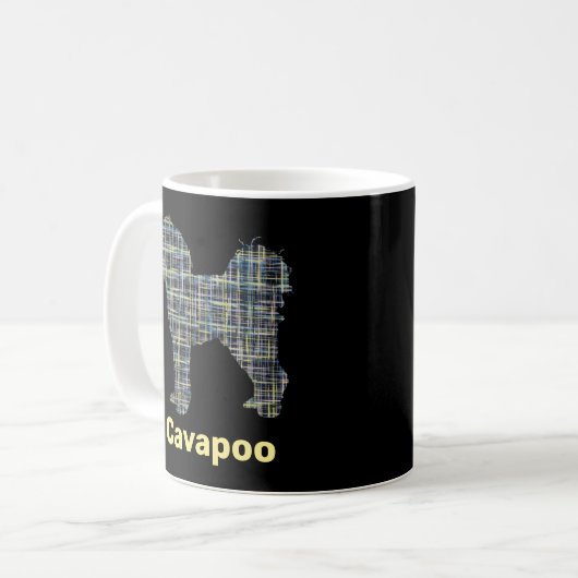 Cavapoo Yellow & Black Grid Line Koffiemok (Voorkant links)