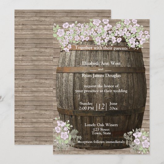 Cave à vin, bois rustique, campagne, invitation de (Devant / Derrière)