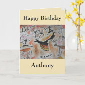 Cave Art Abstract Birthday Kaart (Gele Bloem)