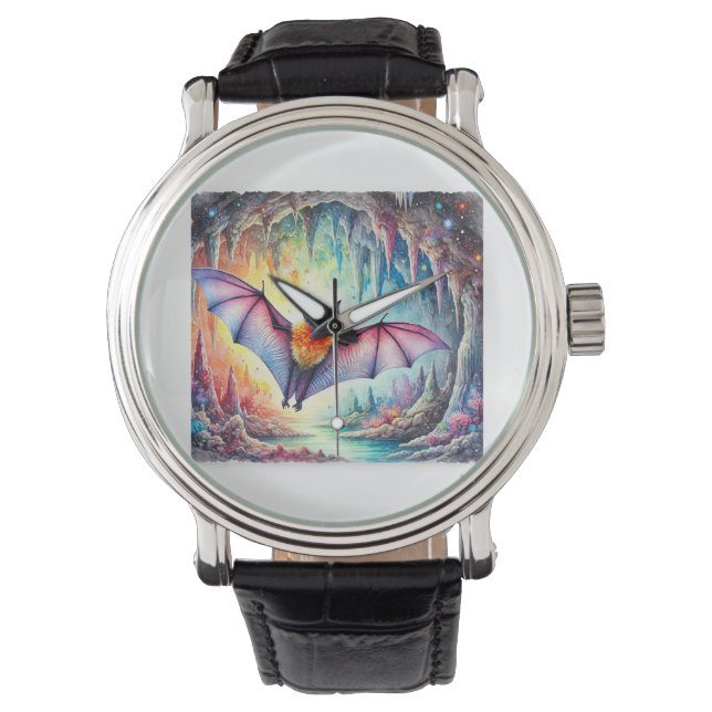 Cave Bat 010824AREF117 - Watercolor Horloge (Voorkant)
