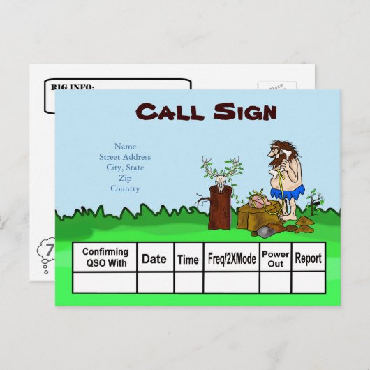 Cave Man Ham Ham Radio Carte QSL Personnaliser It! (Devant / Derrière)