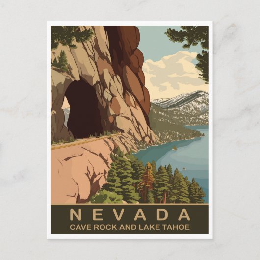 Cave Rock en Lake Tahoe Nevada, Reizen Briefkaart (Voorkant)