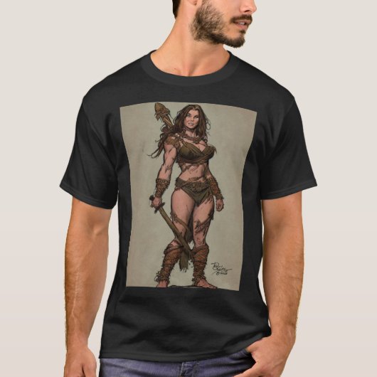 Cave Warrior Girl by Don Castillo T-shirt (Voorkant)