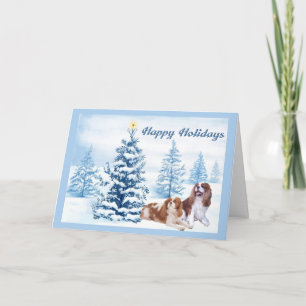 Cavelier King Charles Spaniel Kerst Kaart Blauw