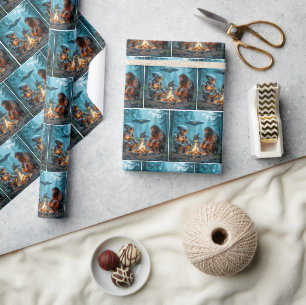 Caveman en buitenaardse robot bij een kampvuur cadeaupapier