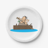 Caveman in een kano papieren bordje (Voorkant)