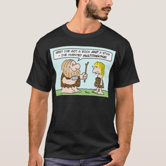 caveman invent multitasking rock stick t-shirt (Voorkant)