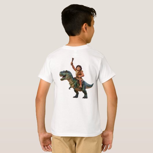 Caveman Riding Dinosaur Cartoon Image T-shirt (Achterkant volledig)