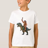 Caveman Riding Dinosaur Cartoon Image T-shirt (Voorkant)