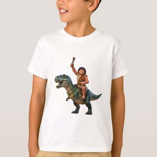 Caveman Riding Dinosaur Cartoon Image T-shirt (Voorkant)