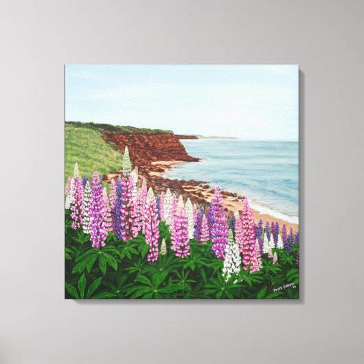 Cavendish Cliffs and Spring Lupins Canvas Print (Voorkant)