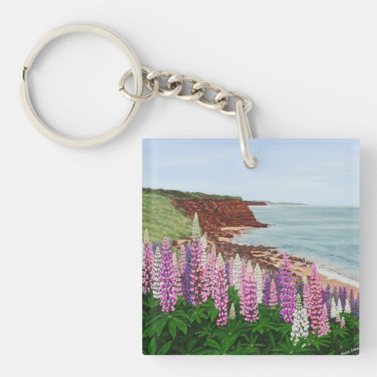 Cavendish Cliffs and Spring Lupins, PEI Sleutelhanger (Voorkant)
